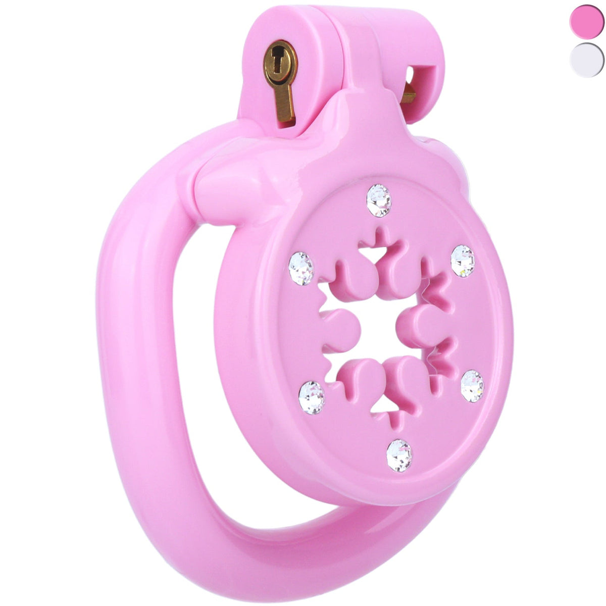 Cage de chasteté plate Flocon Scintillant en résine rose avec strass et flocon