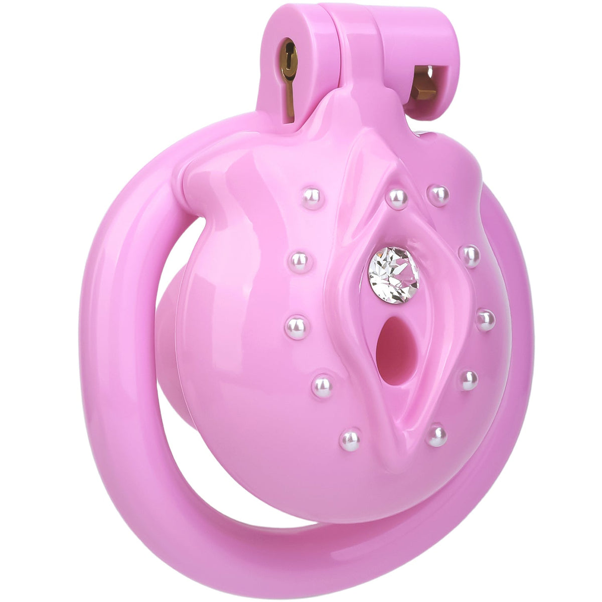 Cage de chasteté inversée Minou Scintillant en résine rose avec strass et perles