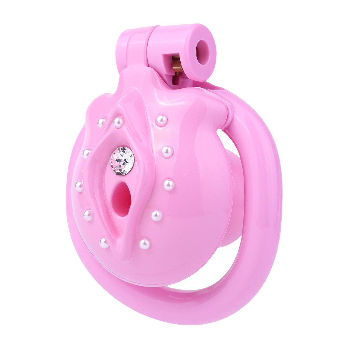 Cage de chasteté inversée Minou Scintillant en résine rose avec strass et perles