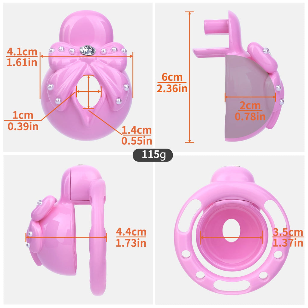Cage de chasteté Nœud Scintillant en résine rose avec strass et perles nacrées