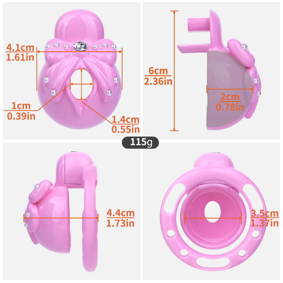 Cage de chasteté Nœud Scintillant en résine rose avec strass et perles nacrées