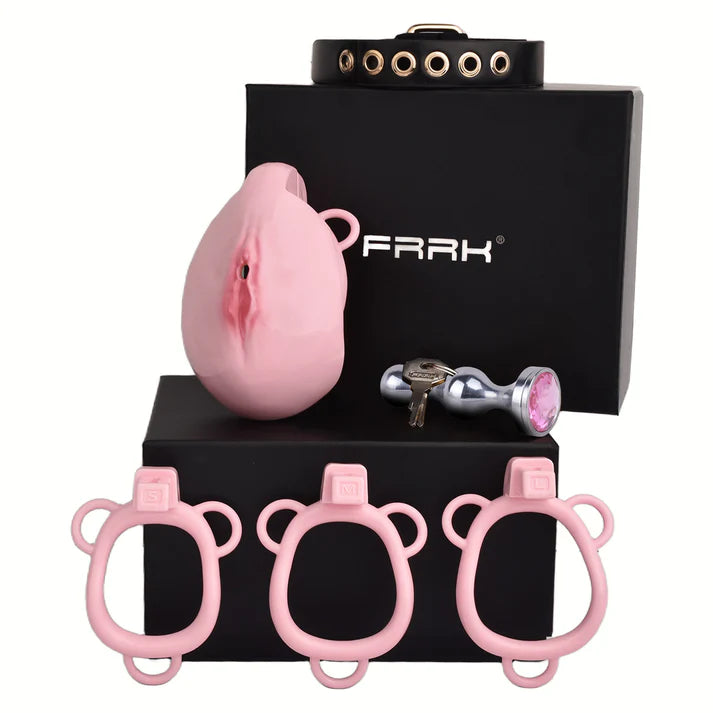 cage chastete vagin integral rose coffret presentation