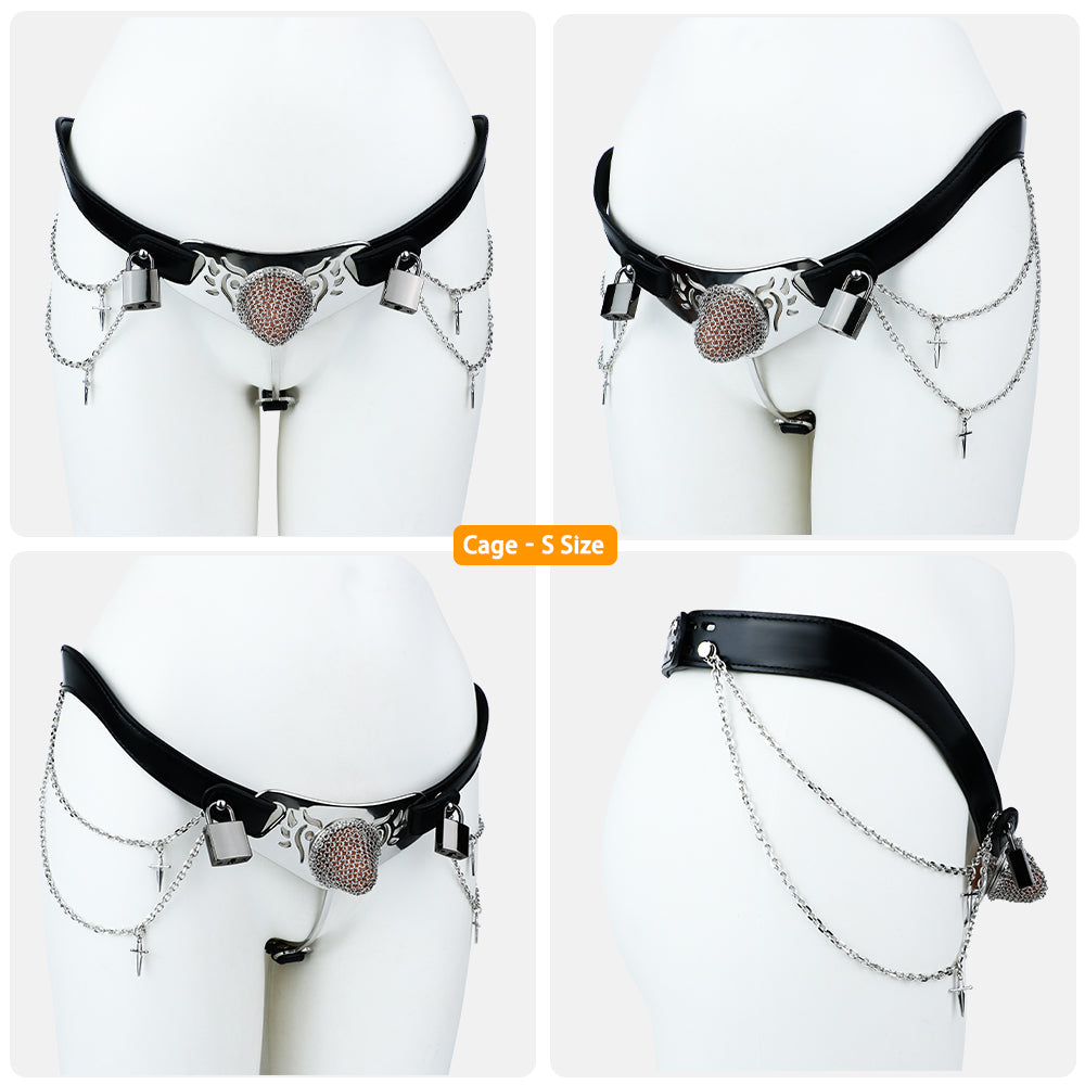 Ceinture de chasteté Cotte de Mailles pour homme en cuir noir et acier avec chaînes et cadenas