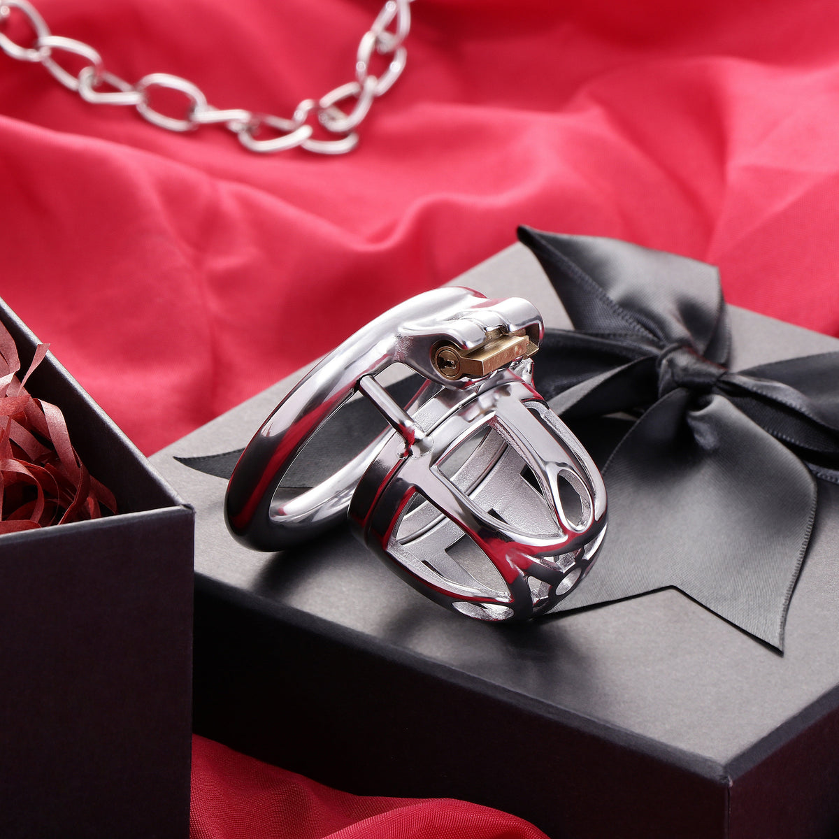 Micro cage de chasteté filigrane en acier inoxydable avec cadenas