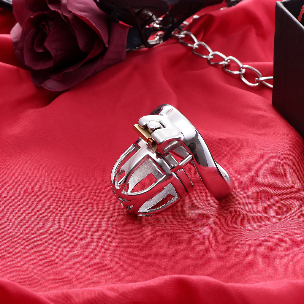 Micro cage de chasteté filigrane en acier inoxydable avec cadenas