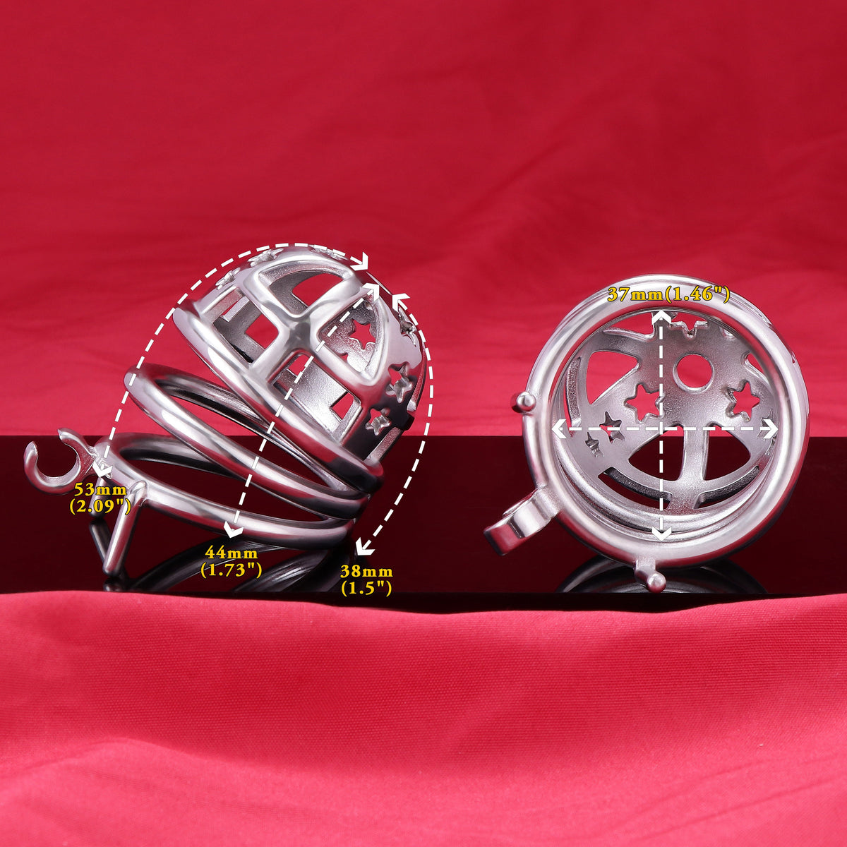Petite cage de chasteté à étoiles en métal acier inoxydable