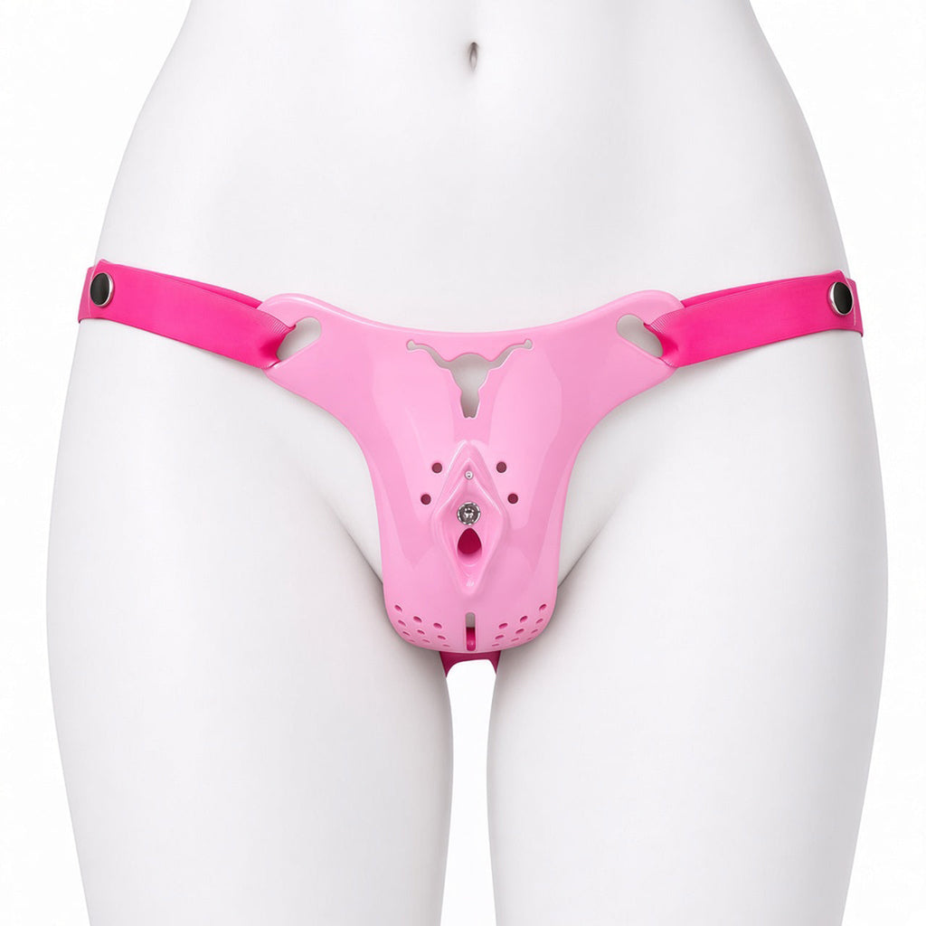 Plaque de chasteté Sissy Minou en résine rose avec relief féminin et strass