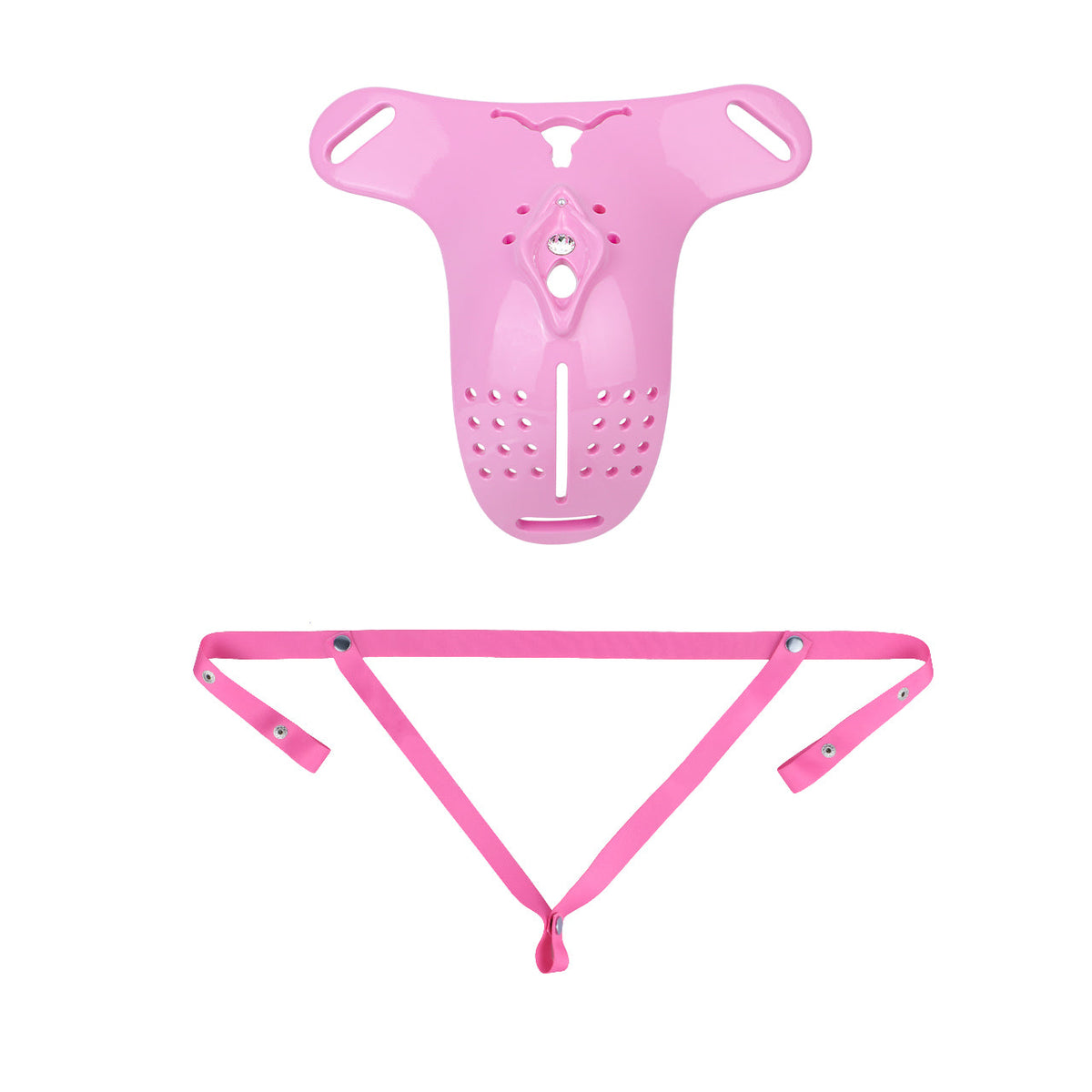 Plaque de chasteté Sissy Minou en résine rose avec relief féminin et strass